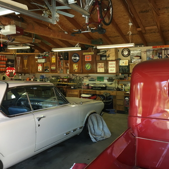 Classic Cars, Wall Signs, and Tools in Organized Garage - Jay from Fallbrook, CA