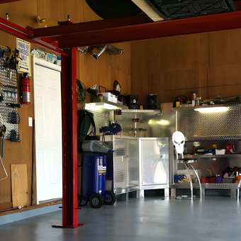 Organized garage with metal cabinets and tool wall - Lars from Hartselle, AL