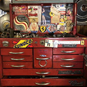 Vintage Red Tool Chest With Stickers and Sun Tester - Unclehotrod13