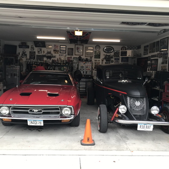 Classic Mustang and Hot Rod in Decorated Garage - Doug from Des Moines, IA