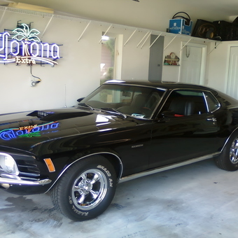 Classic Black Mustang and Neon Sign Garage - Pony Gal from South Lyon, MI