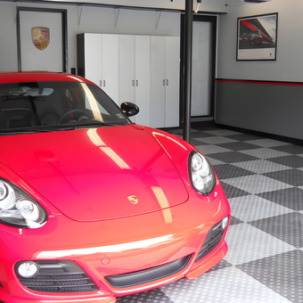 Red Porsche, Garage Cabinets, and Tile Flooring - Jim from Commack, NY