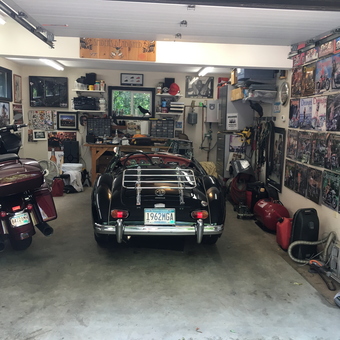Classic Car, Motorcycle, and Tools in Organized Garage - Spider from Red Wing, MN
