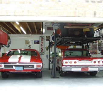 Classic Cars, Car Lift, and Wall Storage in Garage - Tom from Guyton, GA