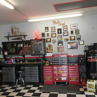 Organized garage with tool cabinets and wall decor - Russ from Billings, MT