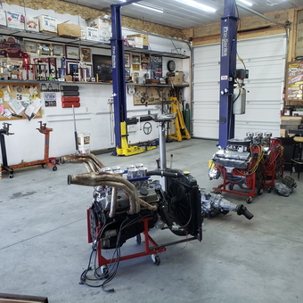 Organized garage with engine hoists and car lift - Cliff from Corvallis, MT