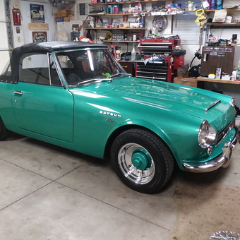 Classic Green Datsun Roadster and Organized Garage Workspace - Michael from Galesburg, IL