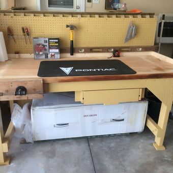 Organized Garage Workbench With Tools And Mat - David from Elkhart, IN