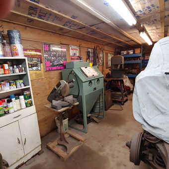 Organized garage with sandblasting cabinet and tools - Michael from Ann Arbor, MI