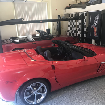 Garage with Car Lift, Red Convertibles, Cabinets - Ron from Saint Clair, MI