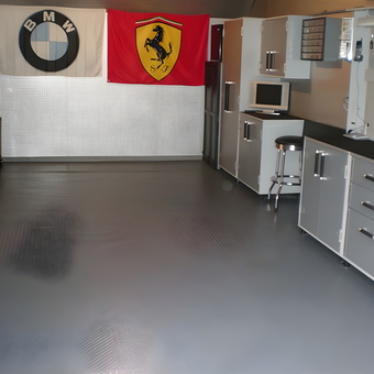 Modern garage with storage cabinets and workbench - Mark from Cheshire