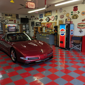 Classic Car Garage with Retro Signs and Tile Flooring - Danny from Oneida, IL