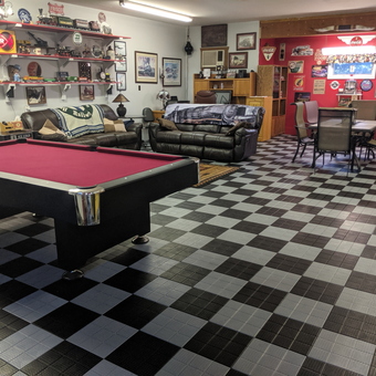 Checkered Garage Floor, Pool Table, and Decor - Danny from Oneida, IL