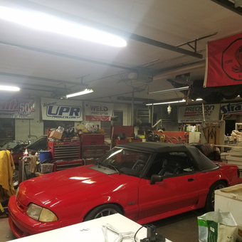 Red Mustang Convertible, Toolboxes, and Racing Banners - Moey from Goshen, IN