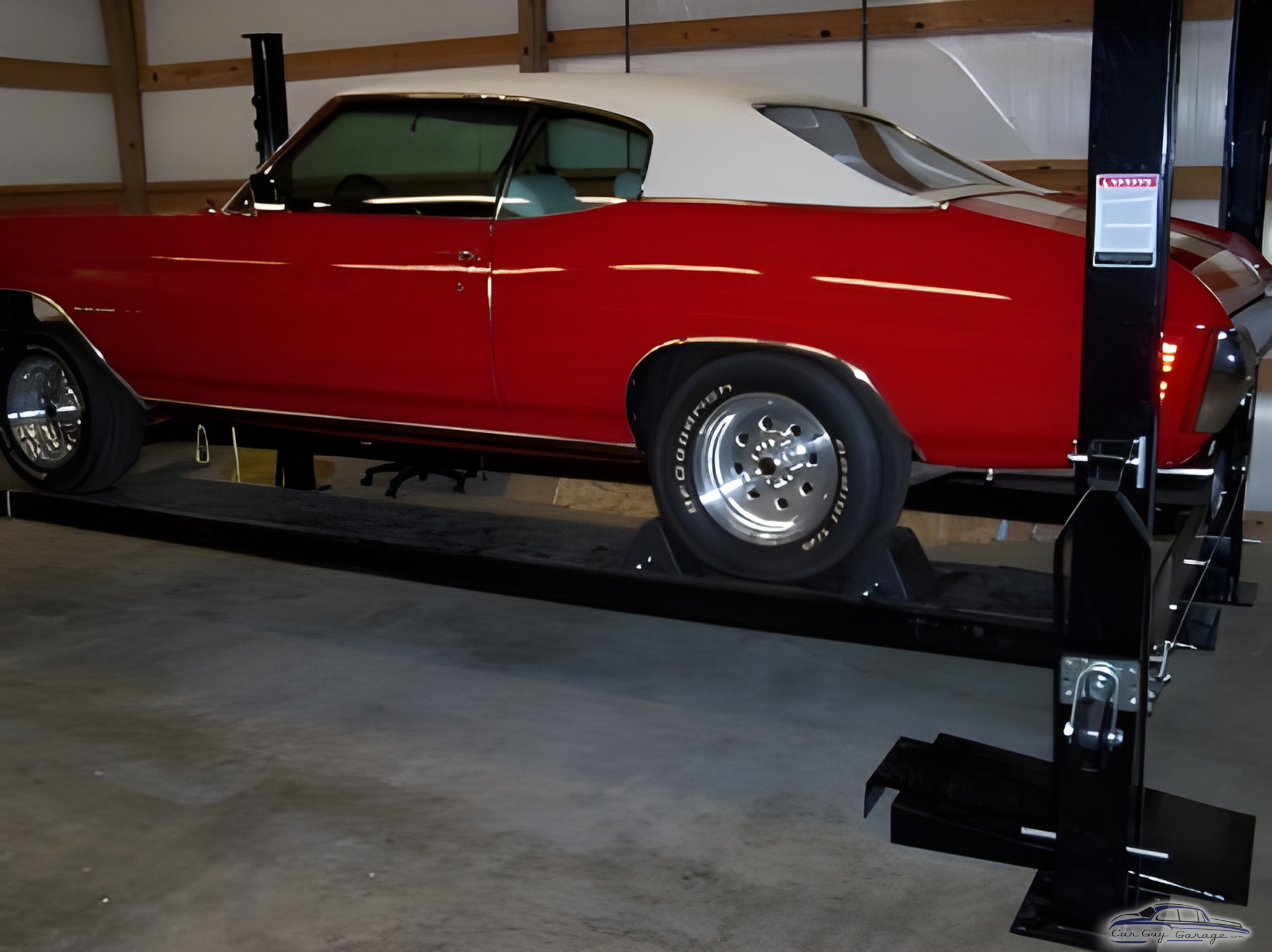 Four post car lift with classic red car - BB4spd. from Winona, TX