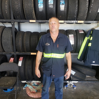 Garage tire storage racks and work clothing - Old man from Cave city, KY