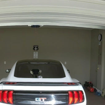 Garage with Mustang, vintage wall signs, storage bins - Michael from Marysville, OH