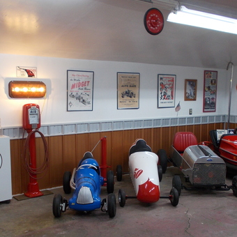 Vintage Gas Station Decor and Pedal Cars Display - John from Shelby, OH
