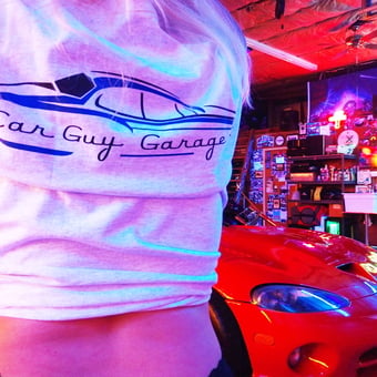 Car Guy Garage Shirt, Red Sports Car, Neon Decor - Sarah