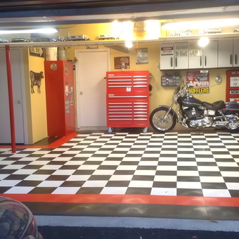 Checkered Garage Flooring, Tool Chest, Motorcycle - Len from Hackettstown, NJ