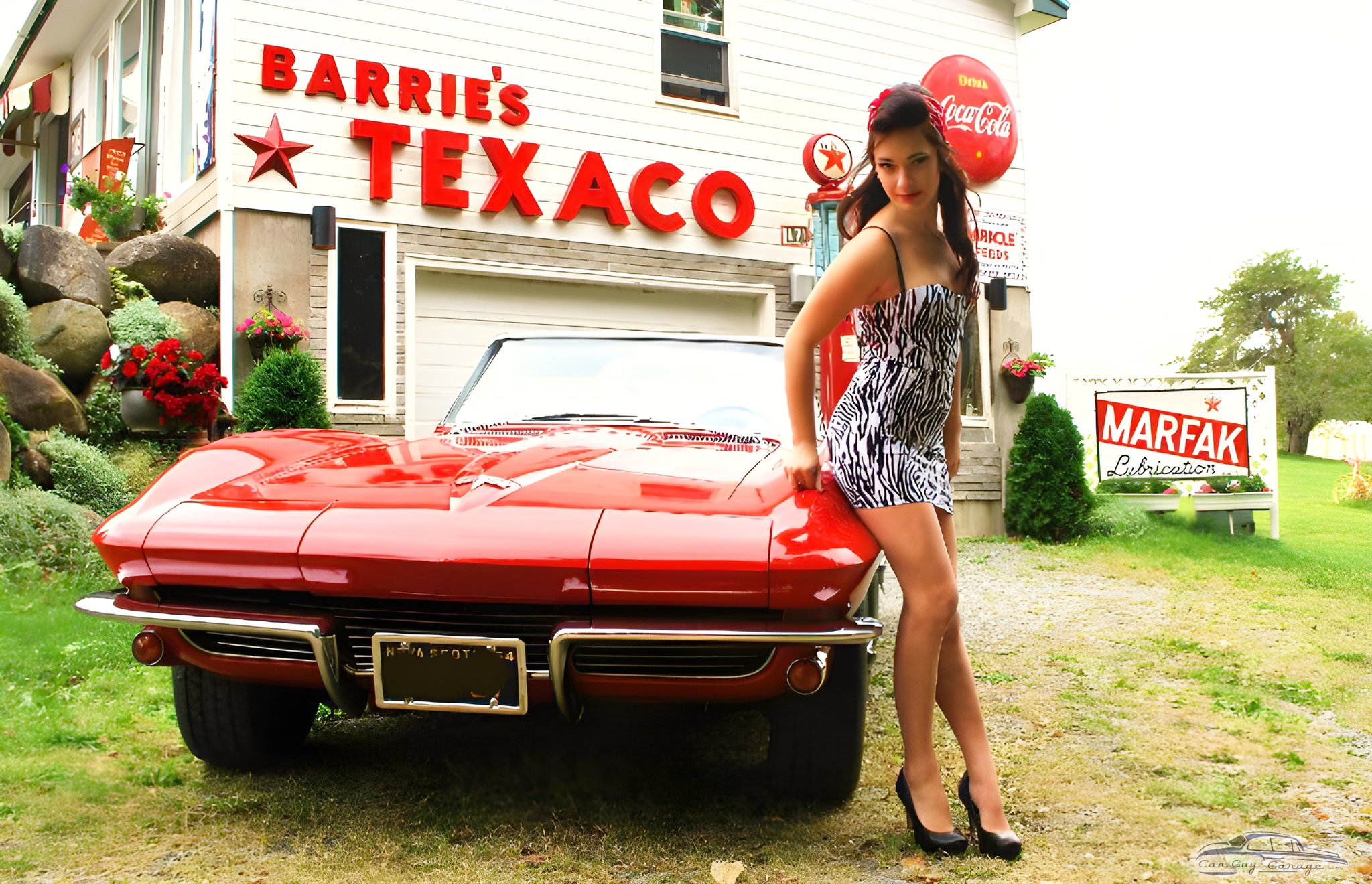 Classic Texaco Garage Decor with Red Corvette - Barrie from Lower Branch