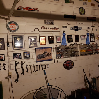 Wall of Vintage License Plates and Wrenches - Fred from Ludell, KS