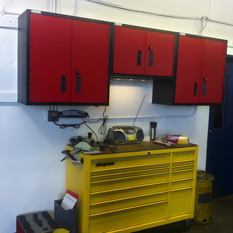 Red Wall Cabinets and Yellow Tool Chest - Butler from Ashland, OR