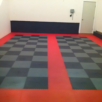 Checkerboard Garage Floor Tiles with Red Border - Rick from Providence, RI