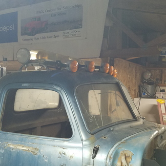 Vintage Truck Cab with Roof Lights in Workshop - Slick from Ione, OR