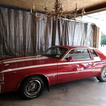 Classic Red Car with Chandeliers in Garage - Nila from Fostoria, OH