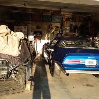 Classic Blue Pontiac Formula and Covered ATV in Garage - Jefg from TIFFIN, OH
