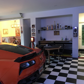 Checkered Garage Floor with Tool Chests and Corvette - Ed from Summerville, SC