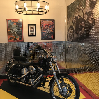 Motorcycle Display with Diamond Plate Walls and Posters - Ed from Summerville, SC