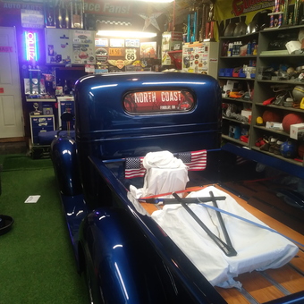 Classic truck in decorated garage with signs and trophies - Mitch from Findlay, OH