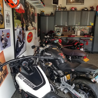 Motorcycle Garage with Wall Art and Storage Cabinets - SCOTT from Mechanicville, NY