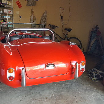 Classic red sports car in organized garage - Randy from Enterprise, OR