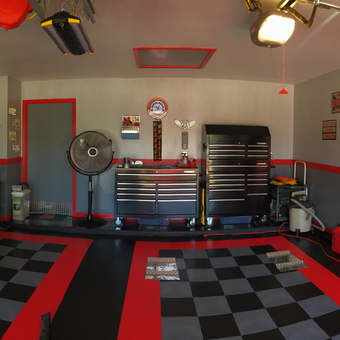 Organized garage with tool chests, bike racks, and decor - Gee from Cypress, TX