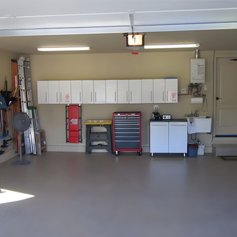 Organized garage with cabinets, tool chest, and wall storage - Dave from Danville, CA