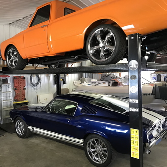 Classic Cars on Four Post Lift in Organized Garage - Travis from Rice Lake, WI
