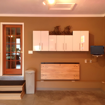 Wall Cabinets and Fold-Down Workbench Garage Setup - Robert from Linden, MI