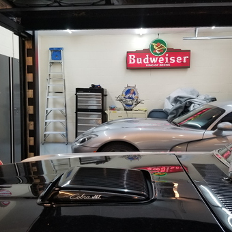 Classic Cars, Tool Chest, and Budweiser Sign in Garage - Ken from Tampa, FL