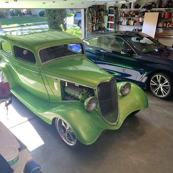 Classic Green Hot Rod and Modern Coupe in Organized Garage - Anti-Freeze Green Machine from Omaha, NE