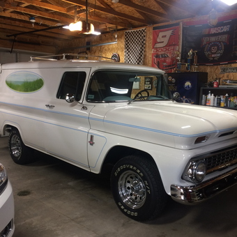 Classic Chevy Van and Garage Decor with NASCAR Flags - Jordan from Muskegon, MI