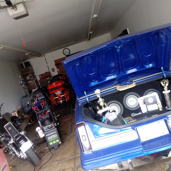 Classic Blue Car and Motorcycles in Organized Garage - Mike from Columbus, OH