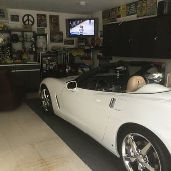 Organized garage with white convertible and wall cabinets - Mike from Mead, WA