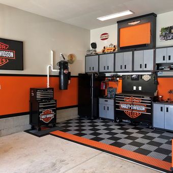 Harley-Davidson Themed Garage With Cabinets and Toolboxes - Rich from Tigard, OR