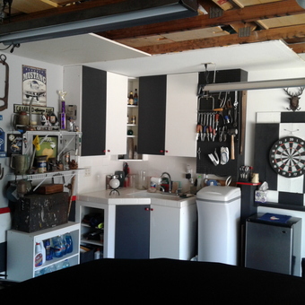 Organized Garage with Cabinets, Tool Storage, and Dartboard - Robert from Nipomo, CA