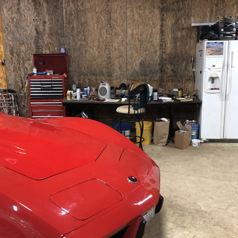 Red Corvette, Tool Chest, and Workbench in Garage - The Vette home from Amboy, WA