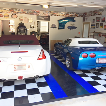 Checkered Garage Flooring with Sports Cars and Wall Decor - JOHN from ENTERPRISE, AL