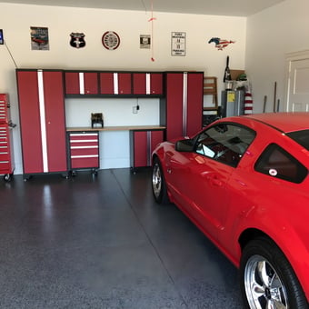 Red garage cabinets, tool chest, and Ford Mustang GT - lobodog from Vancouver, WA